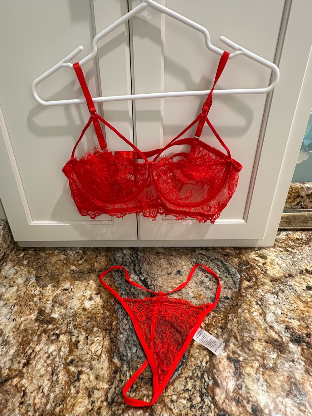 Red Lace Balconette Bra & Thong Set - Women's Intimates